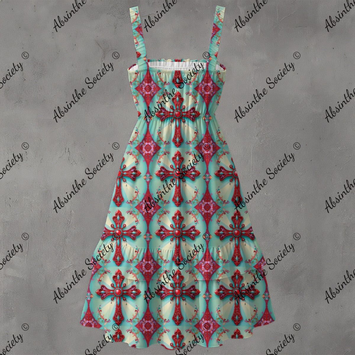 Once Upon A Cross Ruffle Hem Dress - Gothic Religious Elegant
