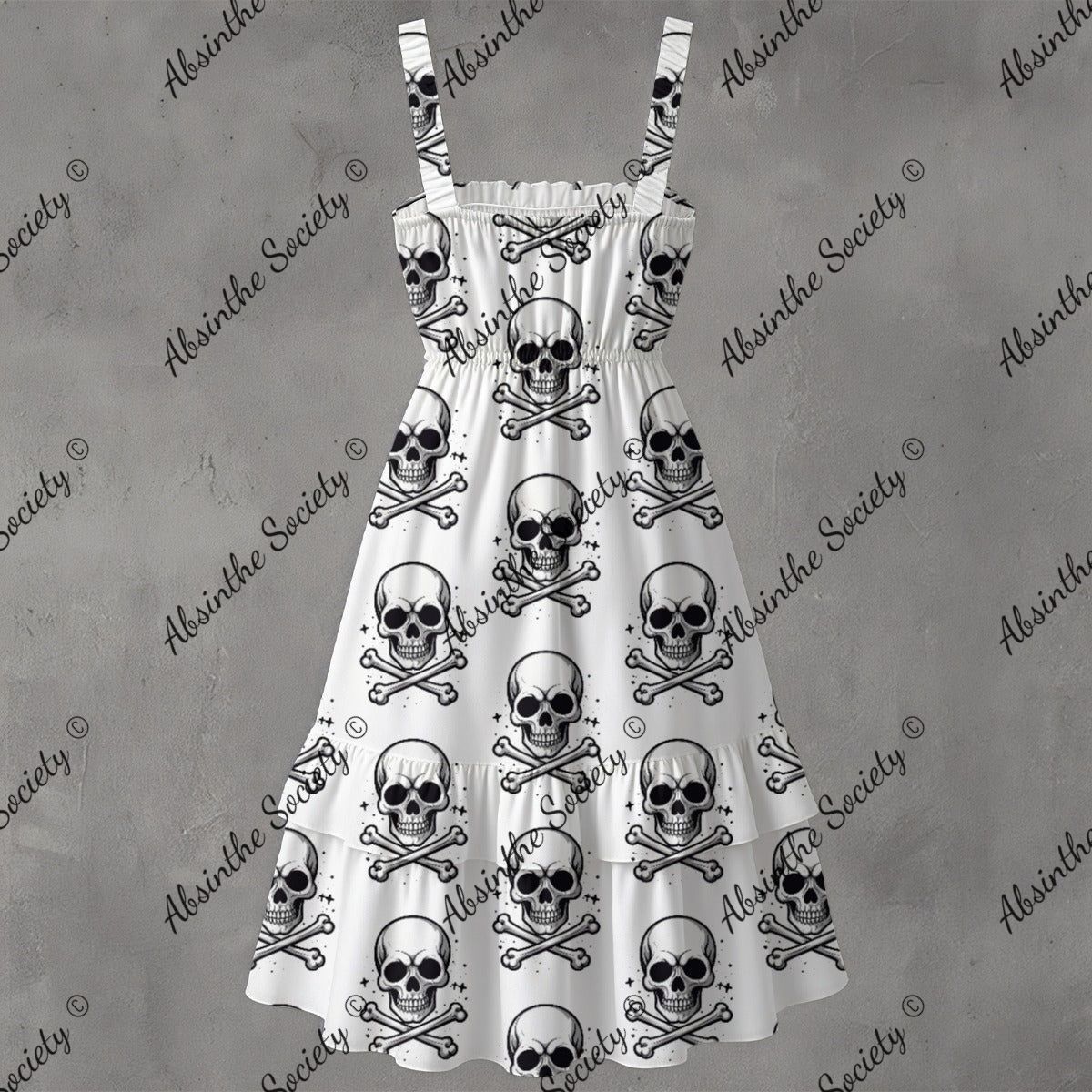 Skull Ritual White - Ruffle Hem Dress