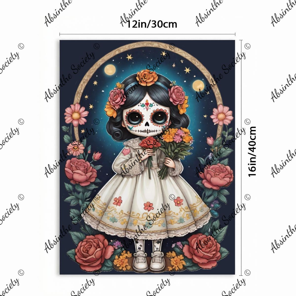 La Catrina Chiquita | Chibi Dark Catrina Pink Roses Framed Canvas Wall Art | Chicana Gothic Décor