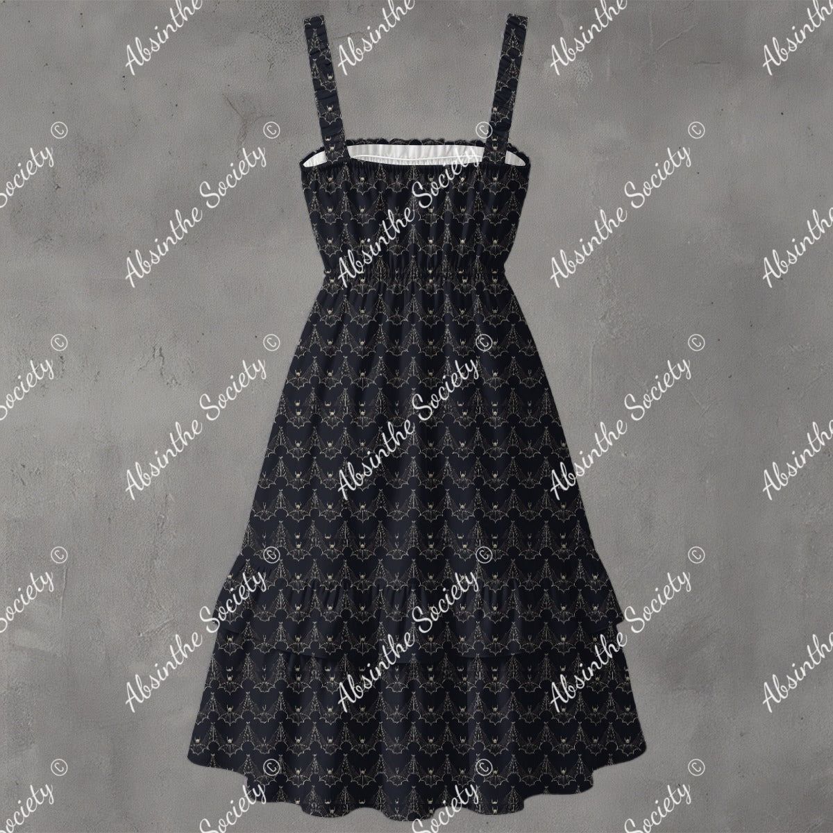Midnight Batty Babe All-Over Print Ruffle Hem Dress
