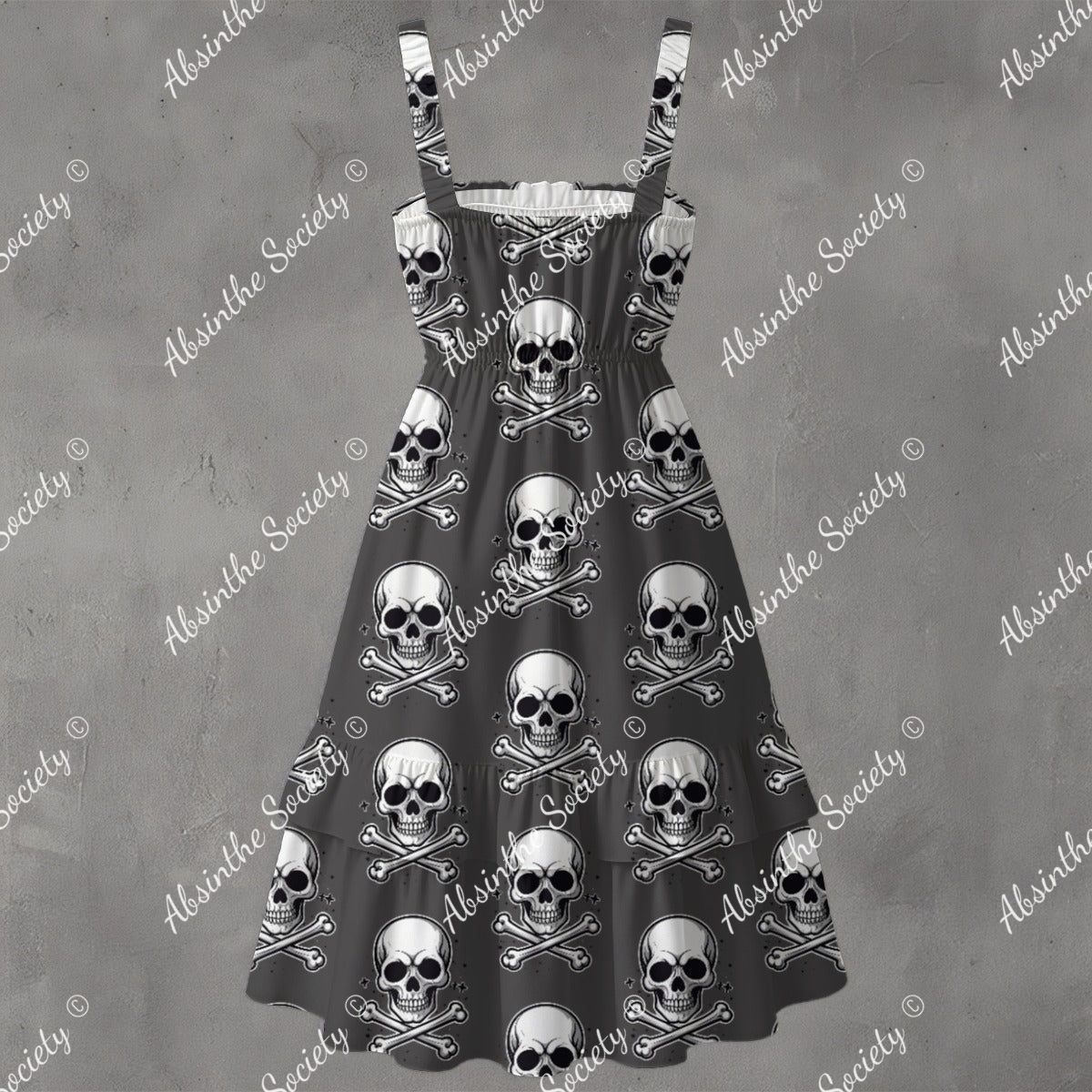 Skull Ritual Gray - Ruffle Hem Dress