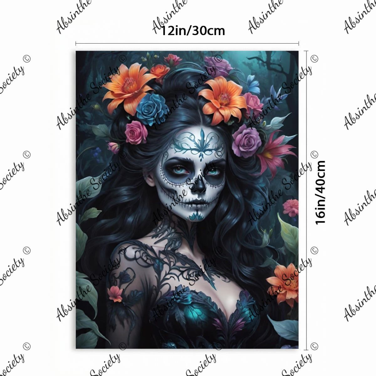 La Catrina Oscura | Dark Floral Framed Canvas Wall Art | Chicana Gothic Décor