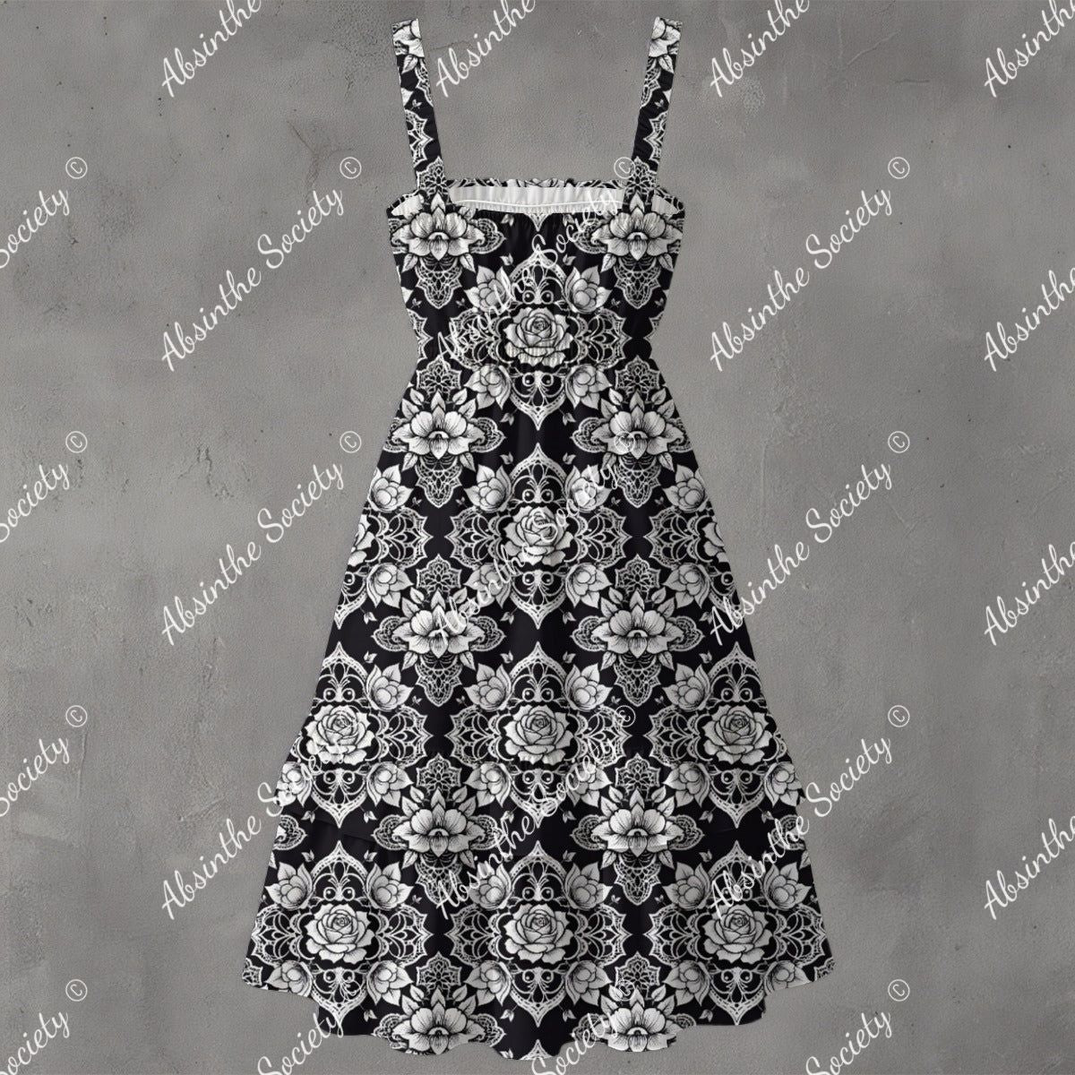 Gothic Lace Ruffle Hem Dress - Dark Romantic Elegant