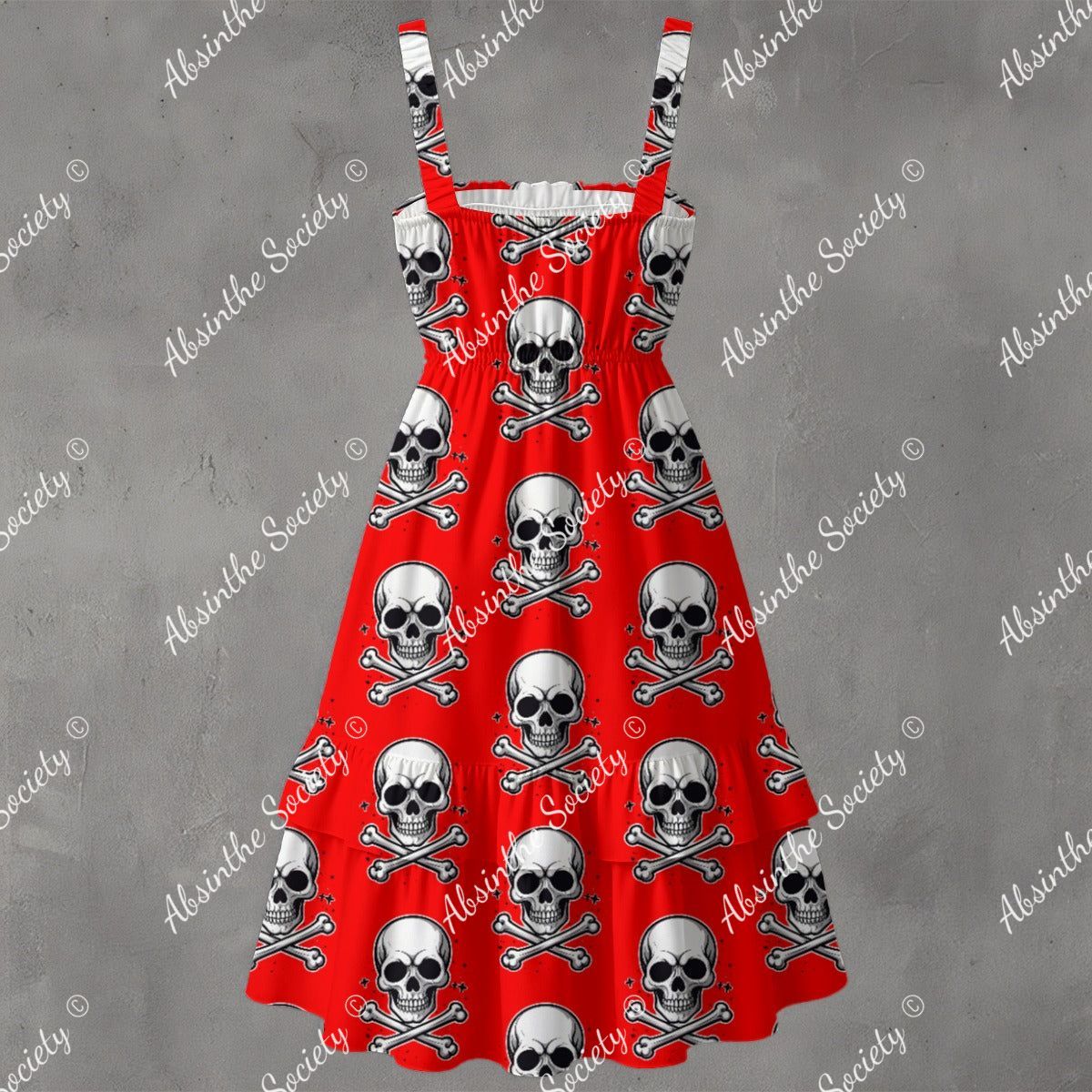 Skull Ritual Red - Ruffle Hem Dress