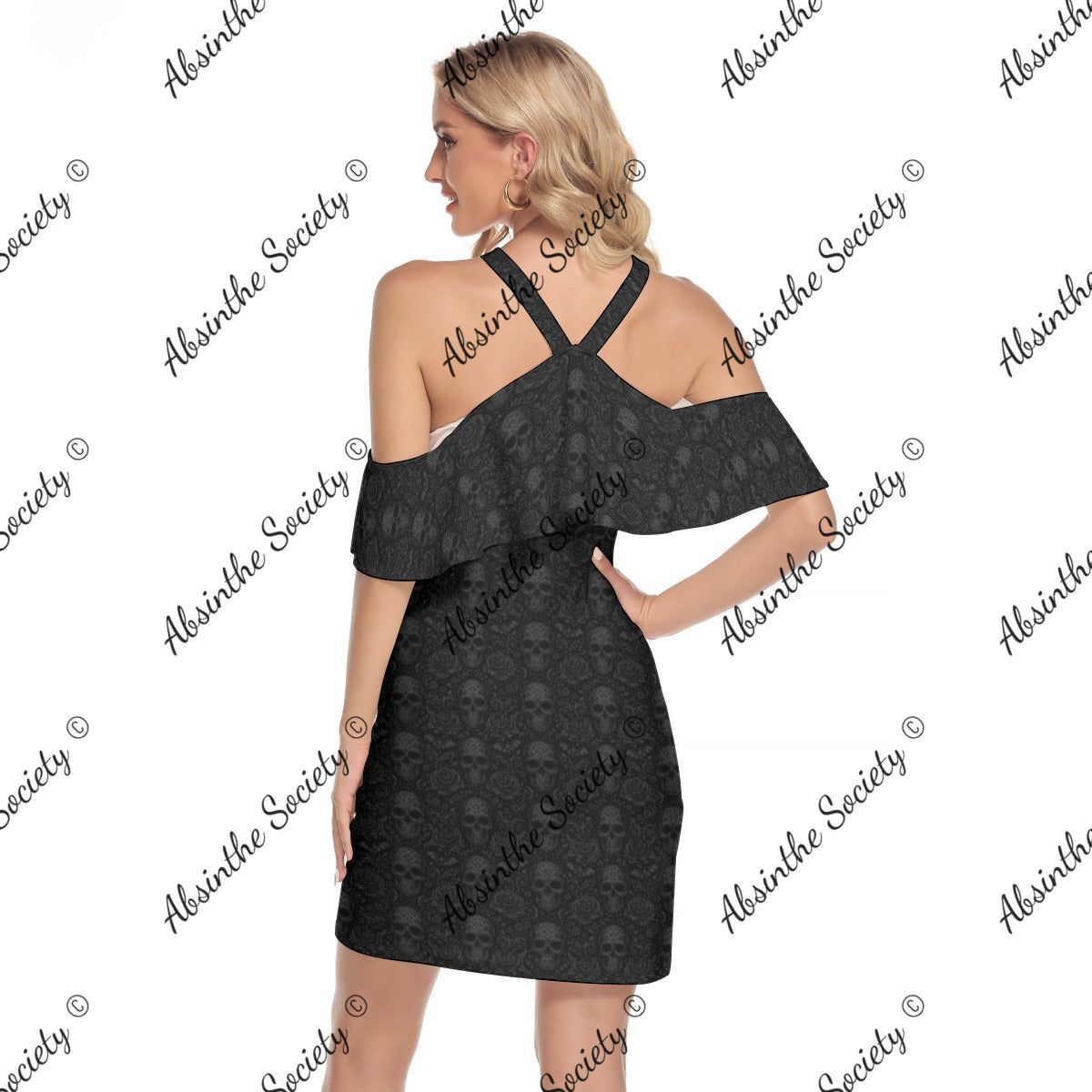 Eternal Abyss - Cold Shoulder Ruffle Cami Dress