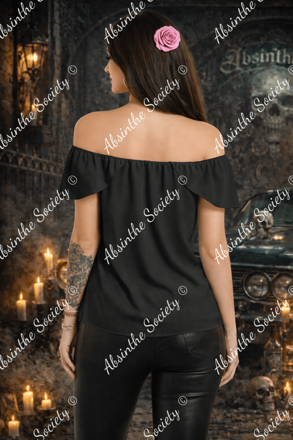 L.A Goddess- Black Sleeve Women's Off The Shoulder Top