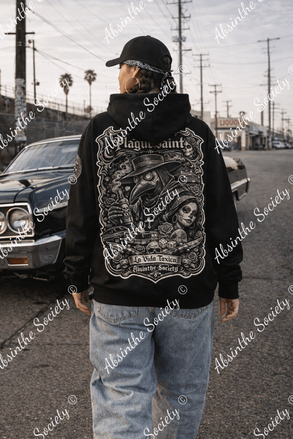 La Vida Toxica - Plague Saint Grayscale Unisex Pullover Hoodie | 310GSM Cotton