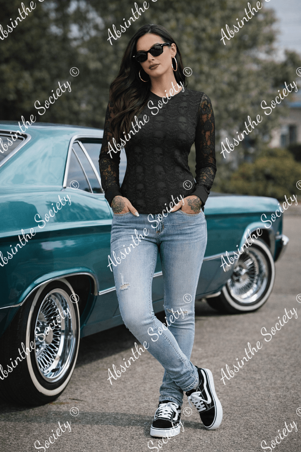 Enchanted Abyss - Blouse With Black Lace Sleeves