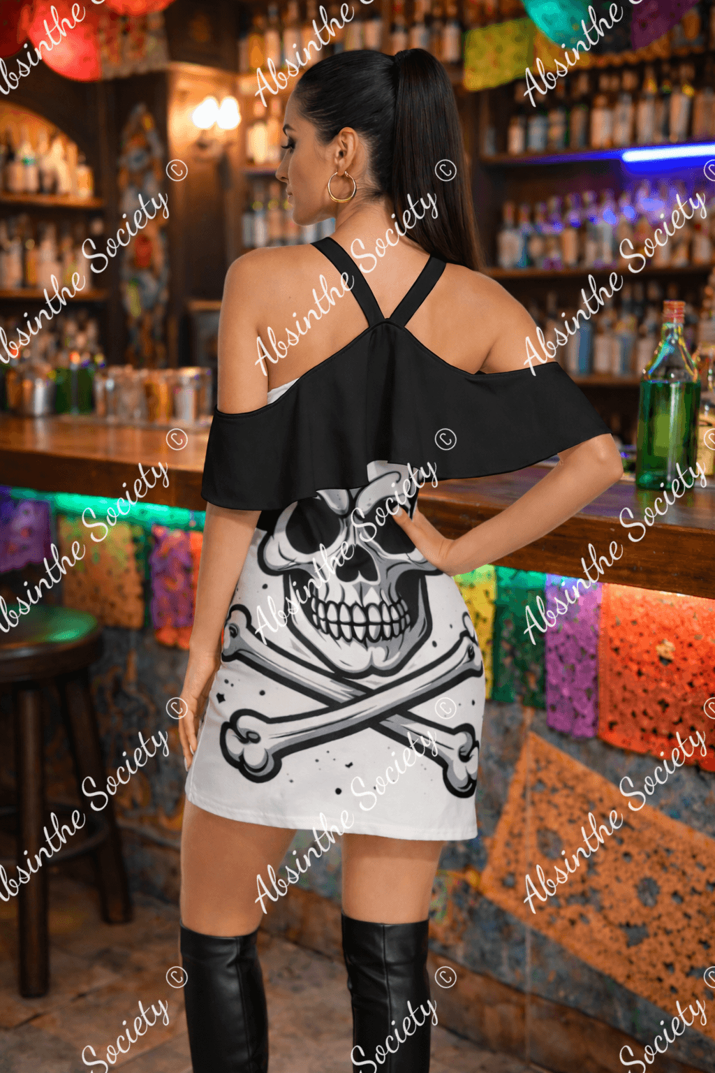 Skull Ritual - Cold Shoulder Ruffle Cami Dress