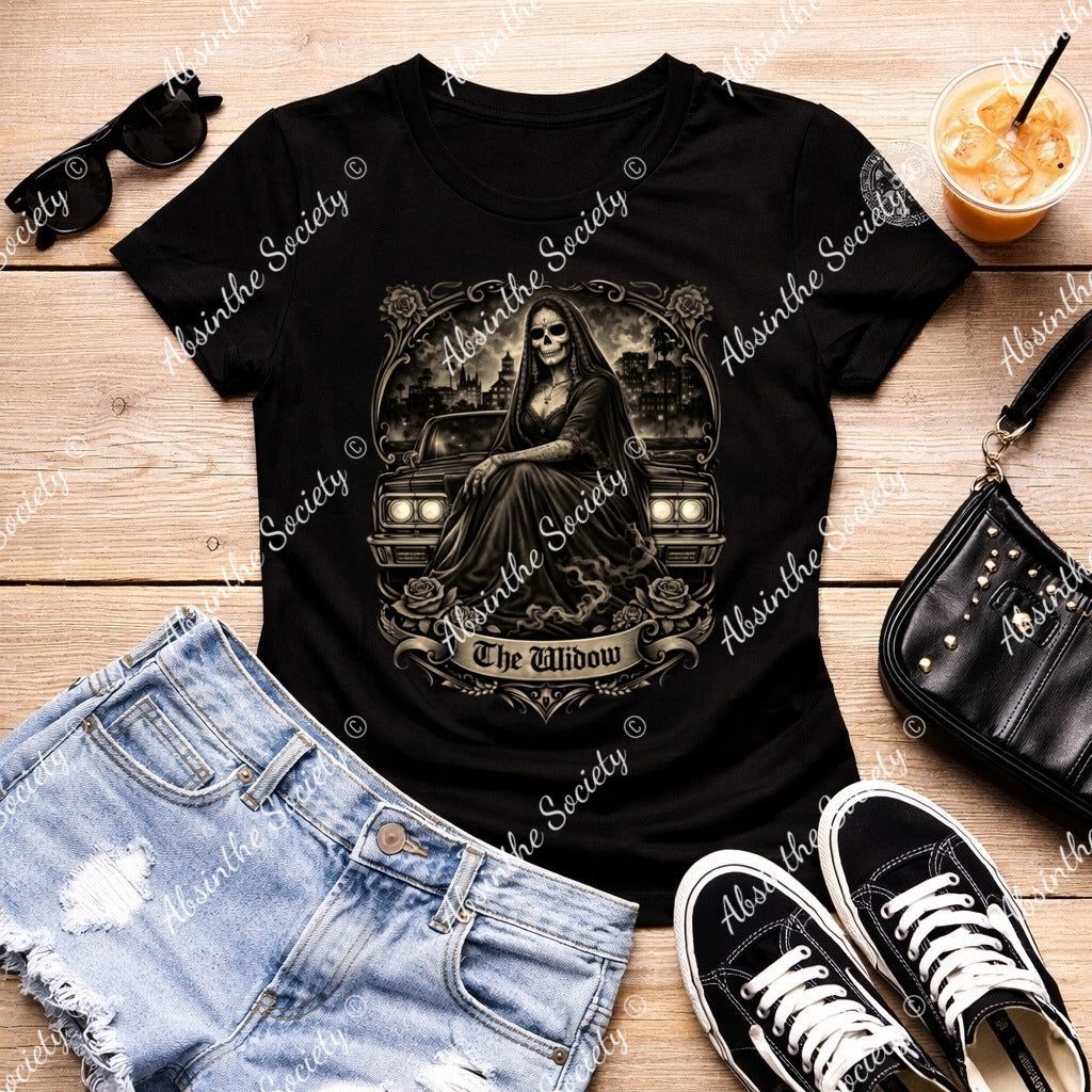 The Widow | Lowrider Edition Slim-Fit T-Shirt | Dark Chicano Car Culture Streetwear