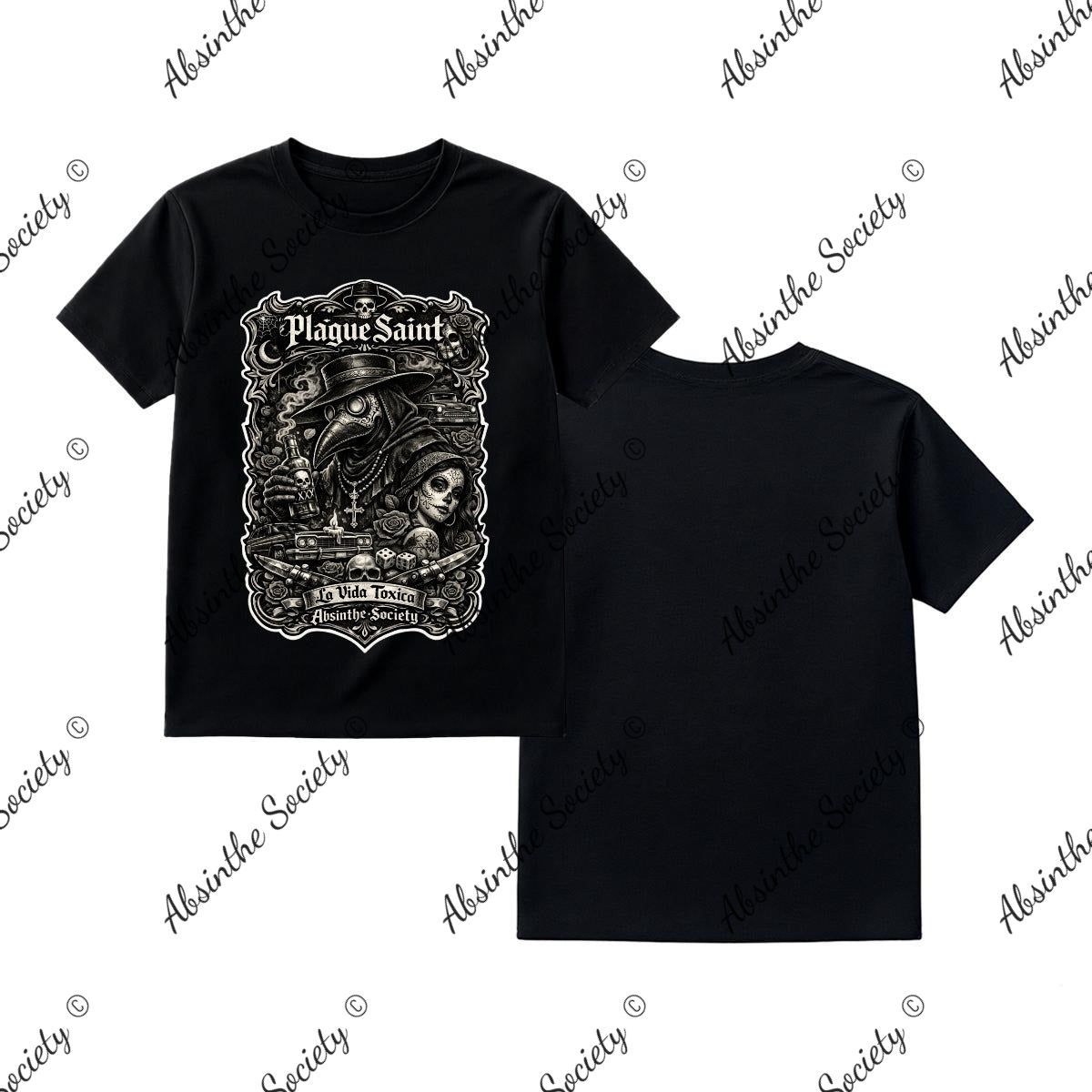 La Vida Toxica - Plague Saint Pareja- Grayscale T-Shirt Printed in USA Black
