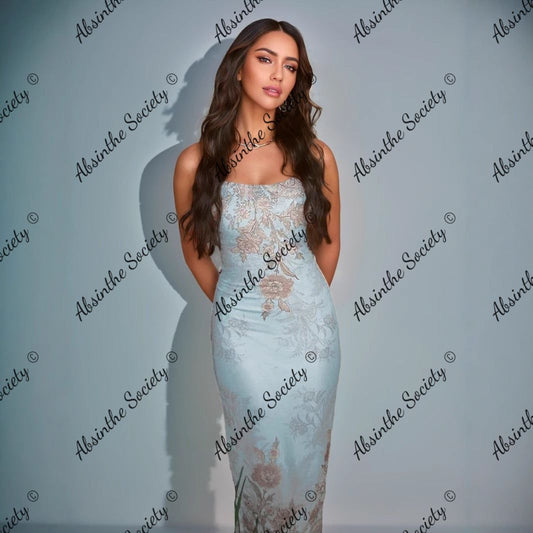 Blue Floral Midi to Long Slip Dress | Sheer Spaghetti Strap