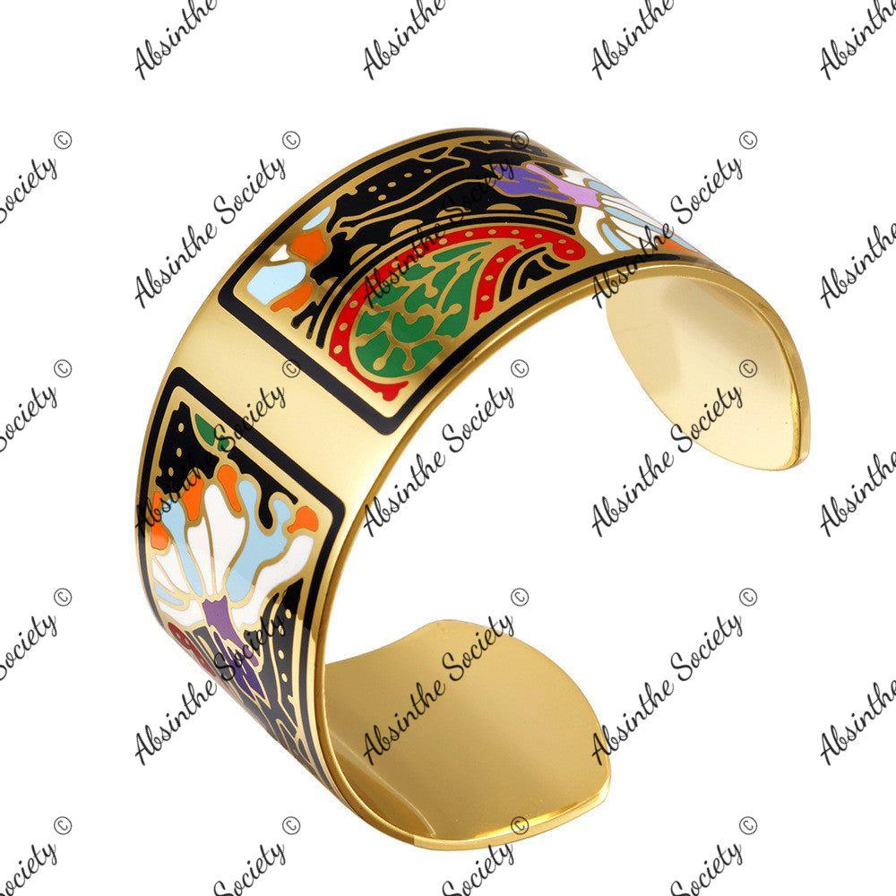 Gold Enamel Bangle Bracelet | Copper & Colored Enamel