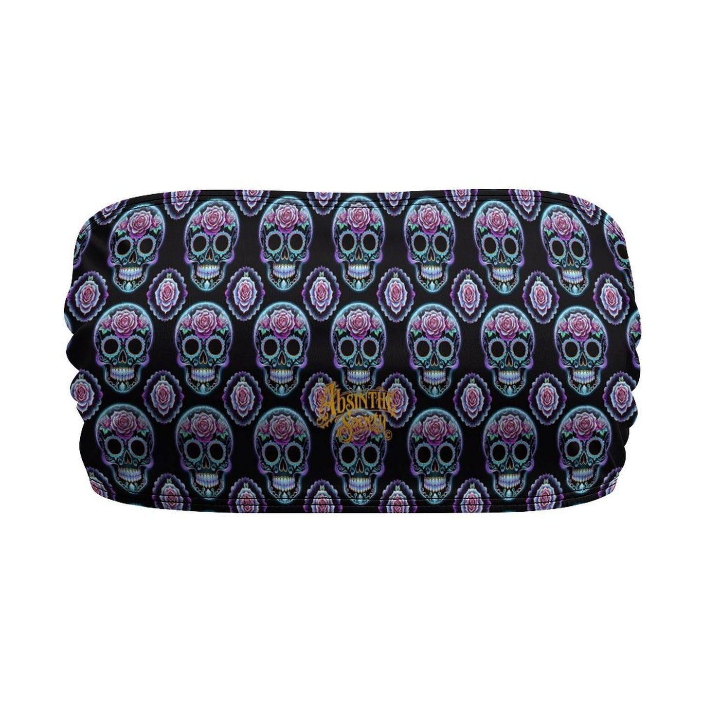 Las Calaveras Moradas | Purple Sugar Skull All-Over Print Strapless Tube Top | Chicana Gothic Streetwear