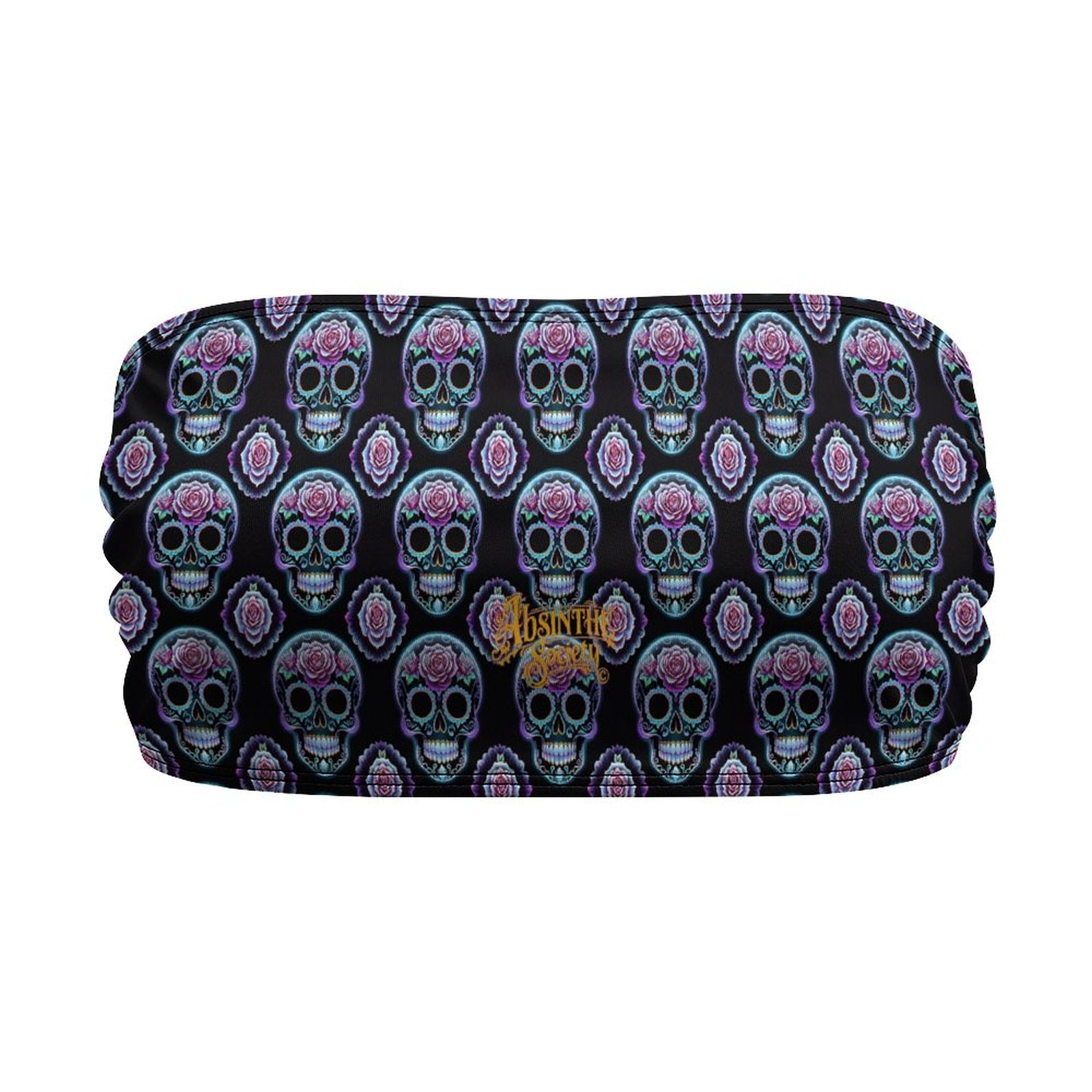 Las Calaveras Moradas | Purple Sugar Skull All-Over Print Strapless Tube Top | Chicana Gothic Streetwear