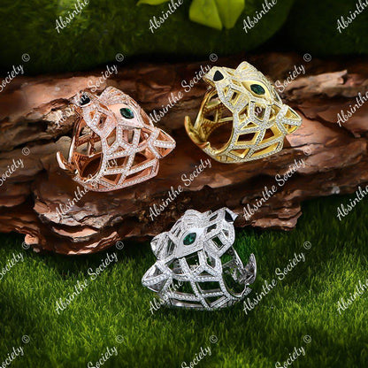 Ocelotl | Jaguar Head Micro-Inlaid Diamond Sterling Silver Ring