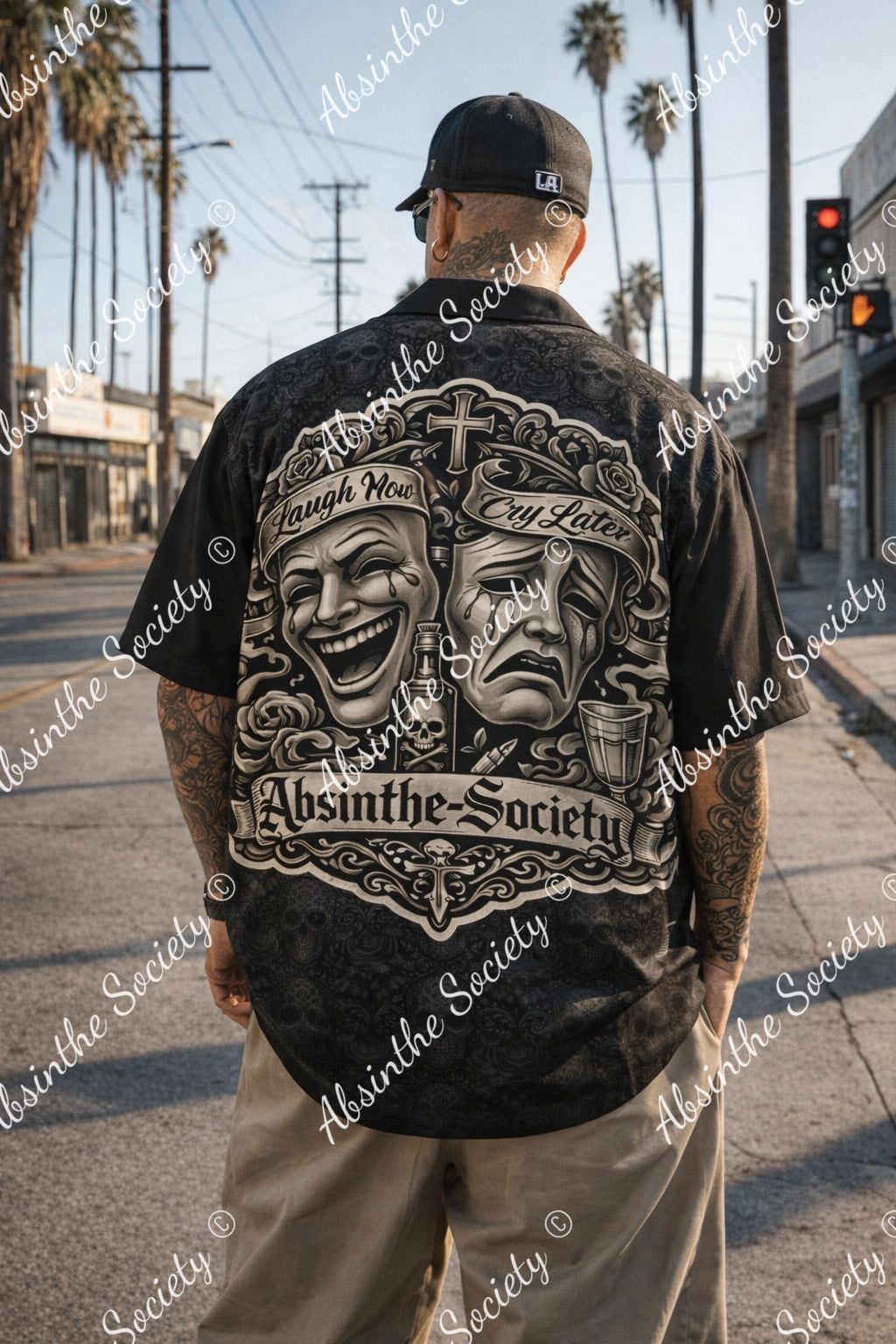 Laugh Now Cry Later Shirt With Pocket Rayon - Absinthe Society Gothic White