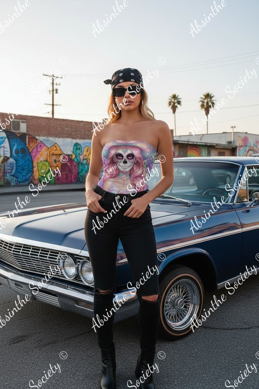 Gothic Sunshine Leopard - Double-Layer Strapless Top | Chicana Festival Rave