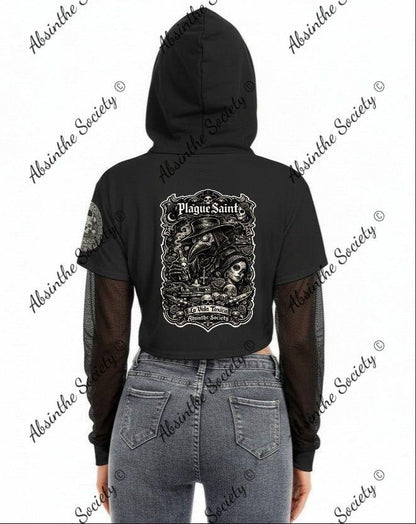 La Vida Toxica - Plague Saint &Widow Grayscale - Mesh Sleeve Cropped Hoodie