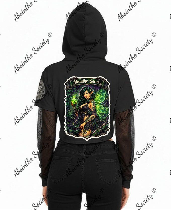 Absinthe Society - Green Fairy - Mesh Sleeve Cropped Hoodie