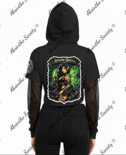 Absinthe Society - Green Fairy - Mesh Sleeve Cropped Hoodie