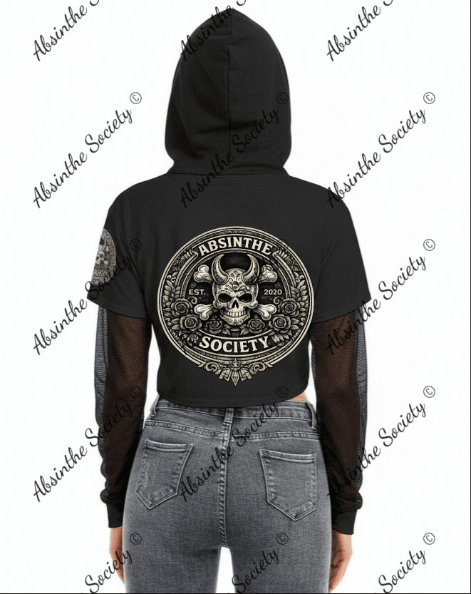 Absinthe Society Logo Mesh Sleeve Cropped Hoodie