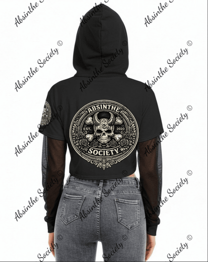 Absinthe Society Logo Mesh Sleeve Cropped Hoodie