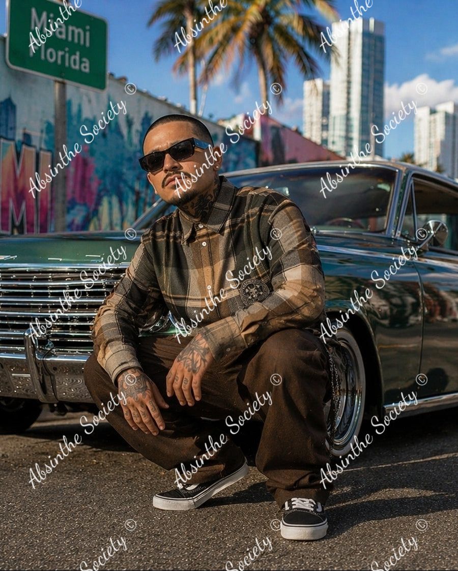 Street Plaid Print | Brown & Tan Long-Sleeve Shirt with Pocket | Chicano Earthtone Streetwear
