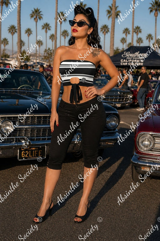 La Fuerza | All-Over Print Tie Bandeau Top | Dark Chicana Gothic Streetwear Black