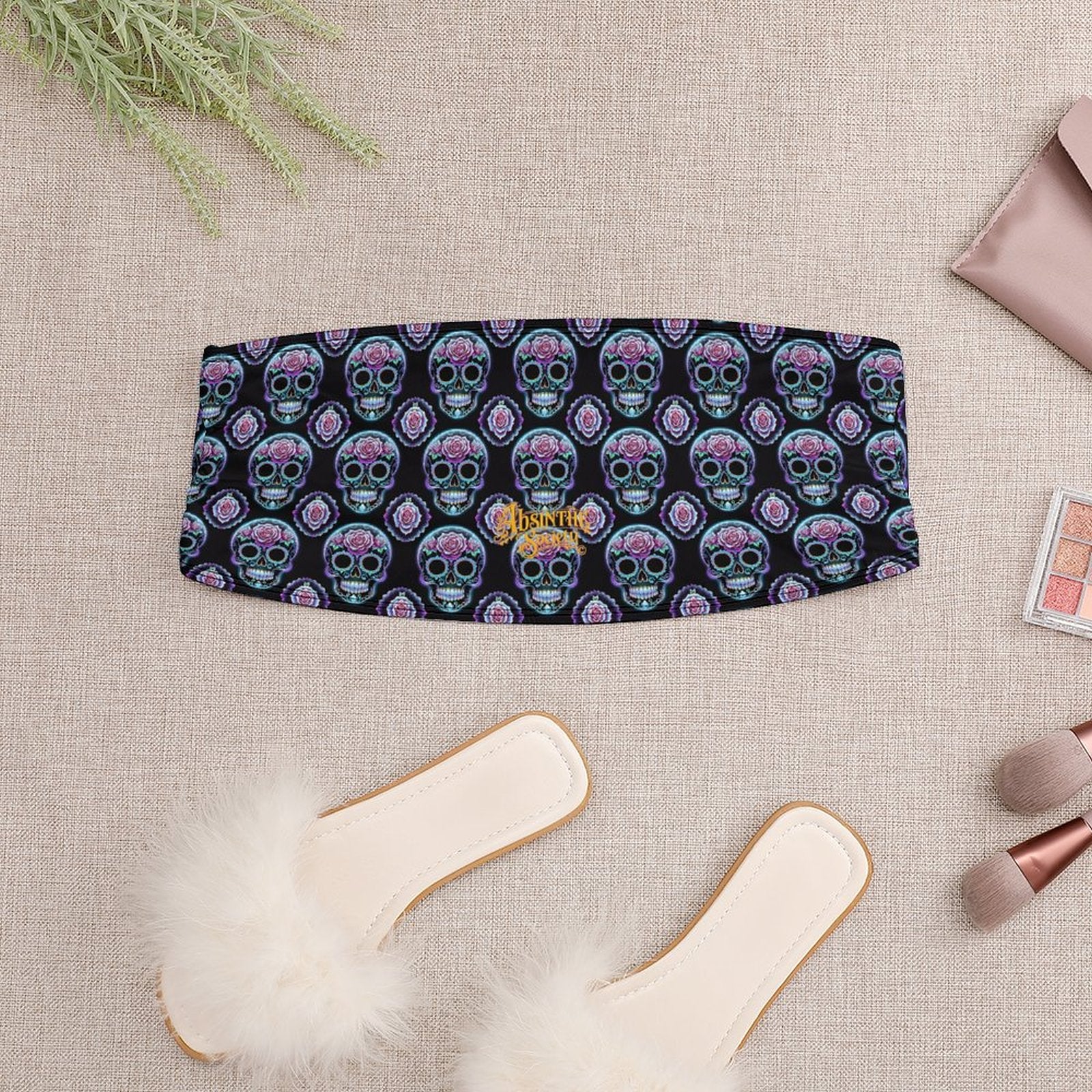 Las Calaveras Moradas | Purple Sugar Skull All-Over Print Strapless Tube Top | Chicana Gothic Streetwear