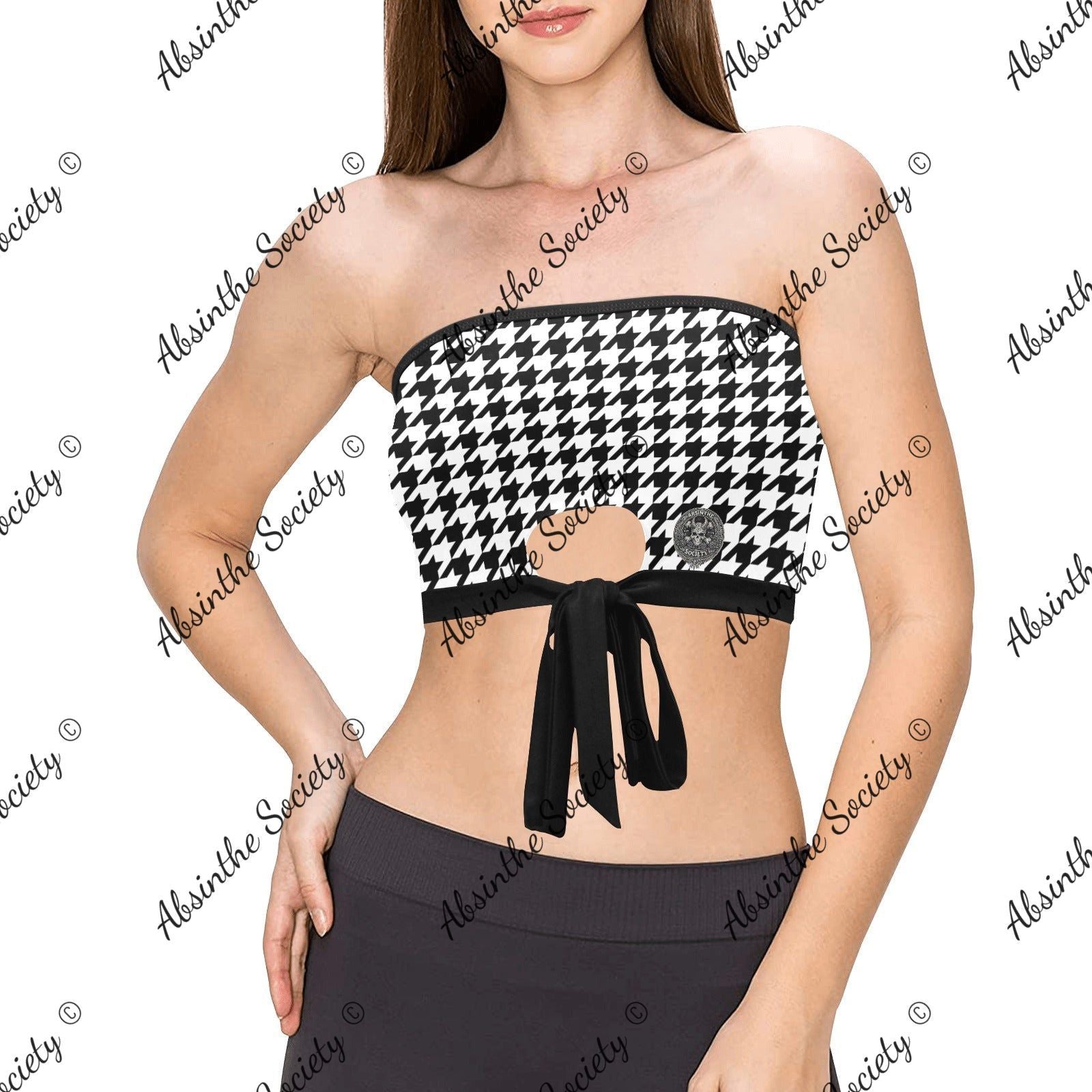 La Luna | All-Over Print Tie Bandeau Top | Dark Chicana Gothic Streetwear Black