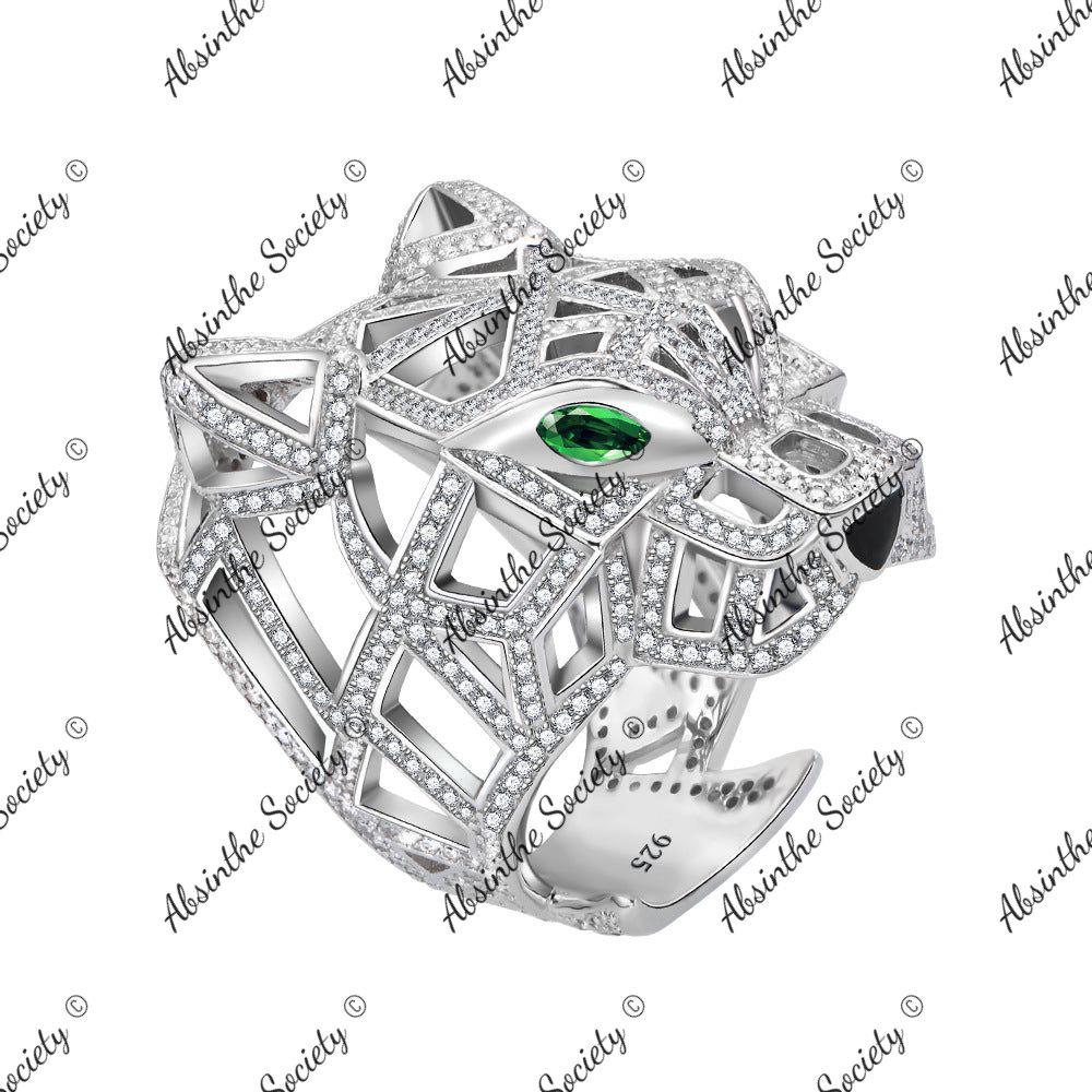 Ocelotl | Jaguar Head Micro-Inlaid Diamond Sterling Silver Ring
