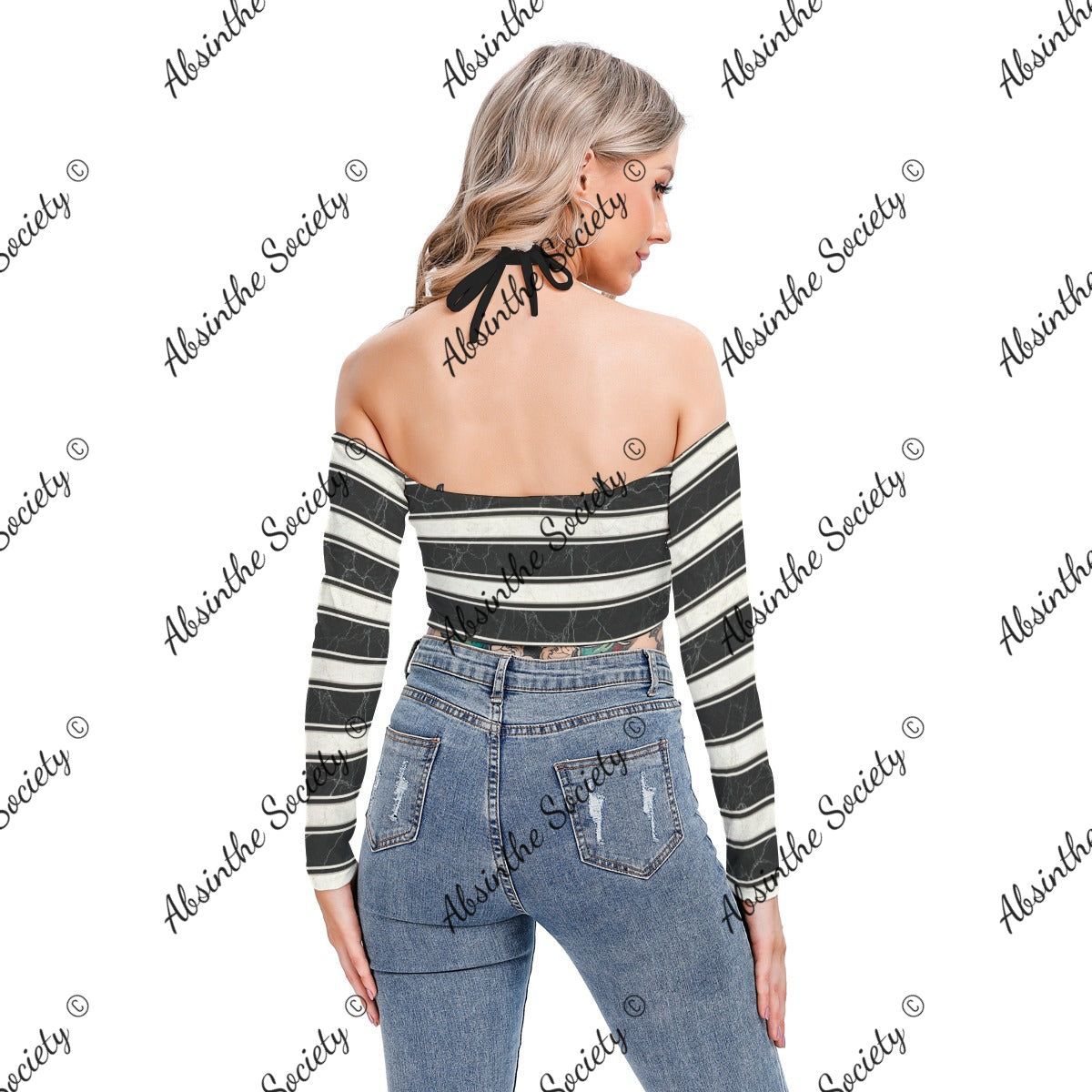 Marble Stripe | Halter Lace-Up Top | Dark Chicana Gothic Streetwear