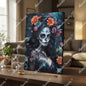 La Catrina Oscura | Dark Floral Framed Canvas Wall Art | Chicana Gothic Décor 30x41cm(12"x16") White