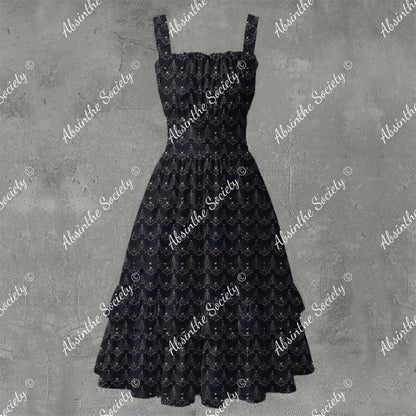 Midnight Batty Babe All-Over Print Ruffle Hem Dress White
