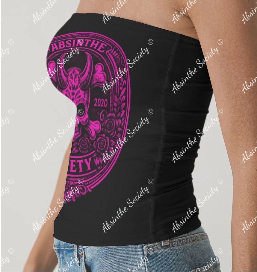 Absinthe Society | Logo Hot Pink Double-Layer Strapless Top | Bold Chicana Streetwear | Absinthe Society