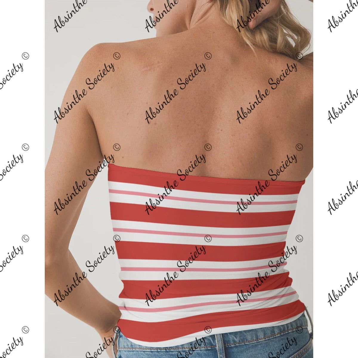 Red Stripe | Double-Layer Strapless Top | Dark Chicana Streetwear
