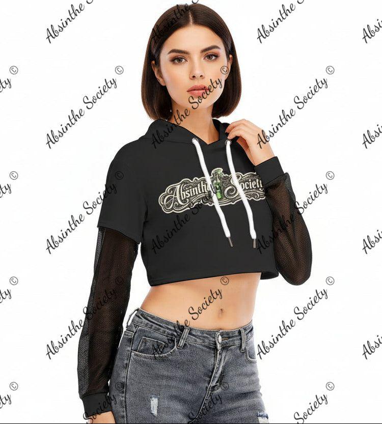 Absinthe Society Logo Mesh Sleeve Cropped Hoodie
