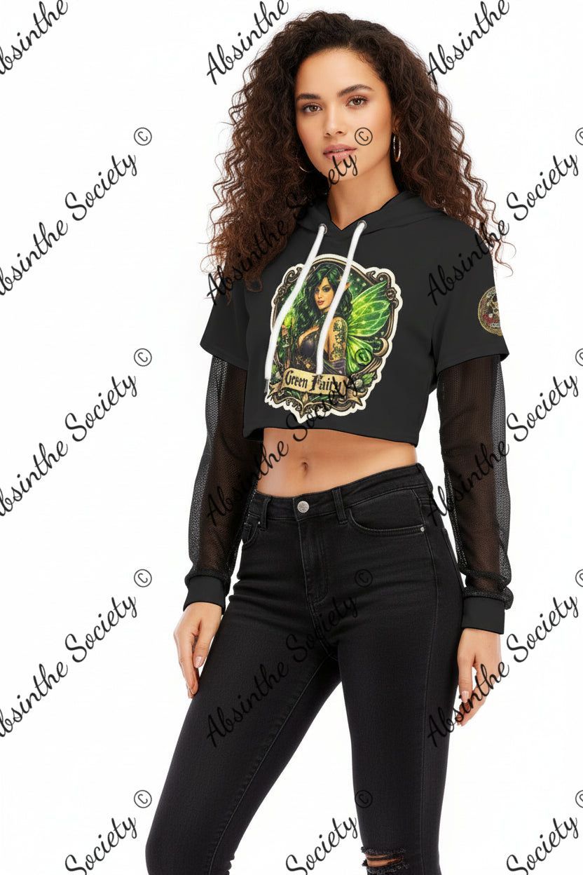 Absinthe Society - Green Fairy - Mesh Sleeve Cropped Hoodie