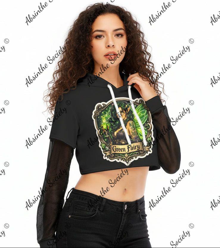 Absinthe Society - Green Fairy - Mesh Sleeve Cropped Hoodie