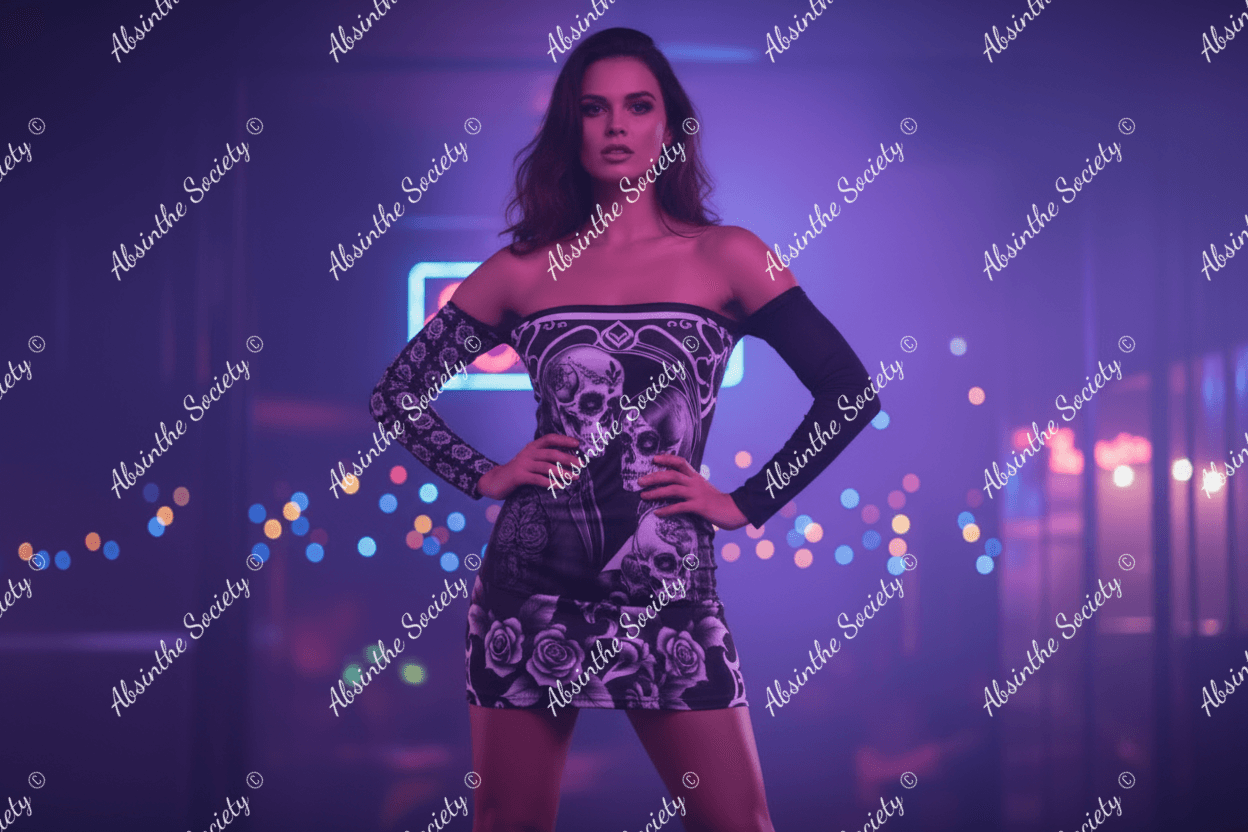 Ghostly Glamor - Sugar Skull Off-Shoulder Lace-Up Dress