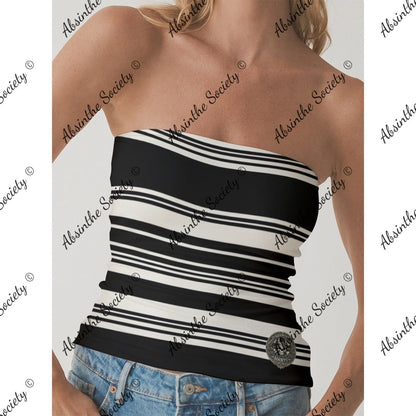 La Oscura | Black Stripe Double-Layer Strapless Top | Dark Chicana Gothic Streetwear White