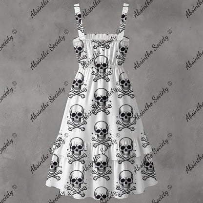 Skull Ritual White - Ruffle Hem Dress