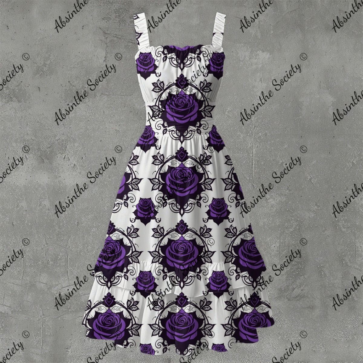 Rosa Victoriana Ruffle Hem Dress - Gothic Victorian Rose Elegant White