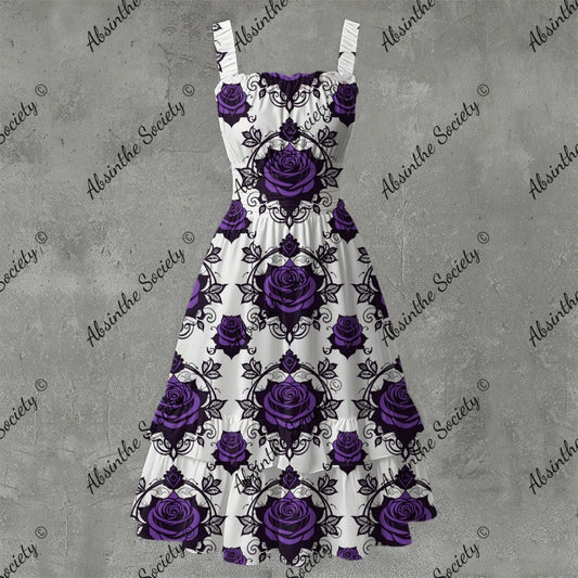 Rosa Victoriana Ruffle Hem Dress - Gothic Victorian Rose Elegant White