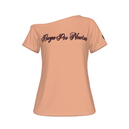 Ruega Por Nosotros | Off-Shoulder T-Shirt | Dark Chicana Gothic Streetwear White