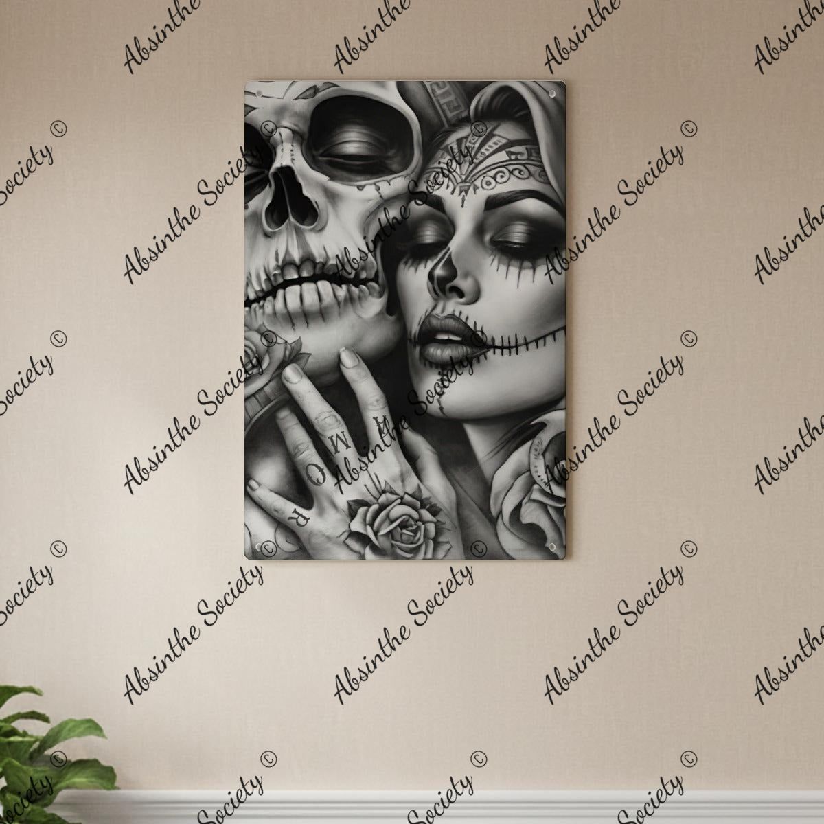 Amor Y Muerte | Tinplate Iron Wall Art | Dark Chicana Gothic Home Décor White