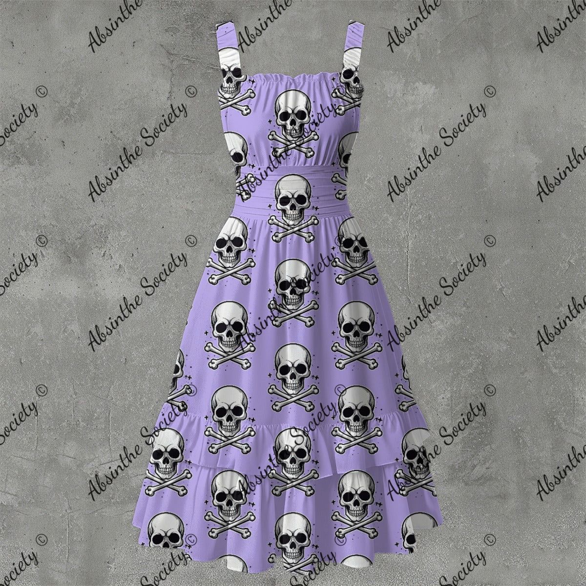 Skull Ritual Lavender - Ruffle Hem Dress White
