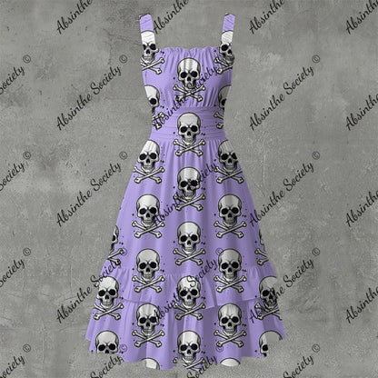 Skull Ritual Lavender - Ruffle Hem Dress White