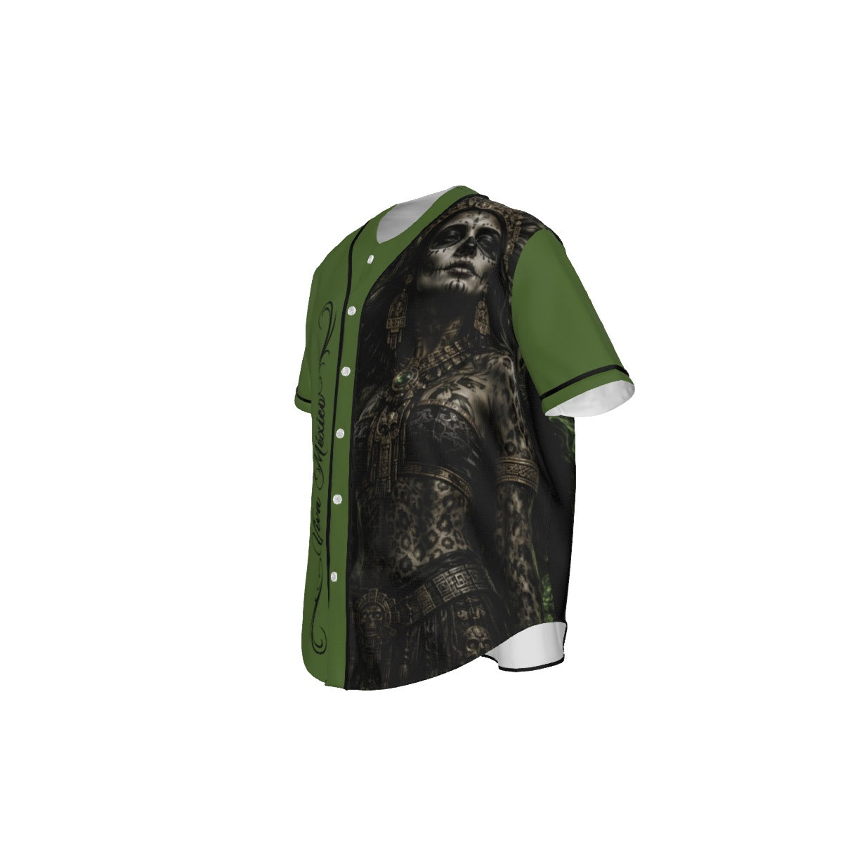 Viva México La Reina | All-Over Print Cropped Baseball Jersey | Dark Chicana Gothic Streetwear